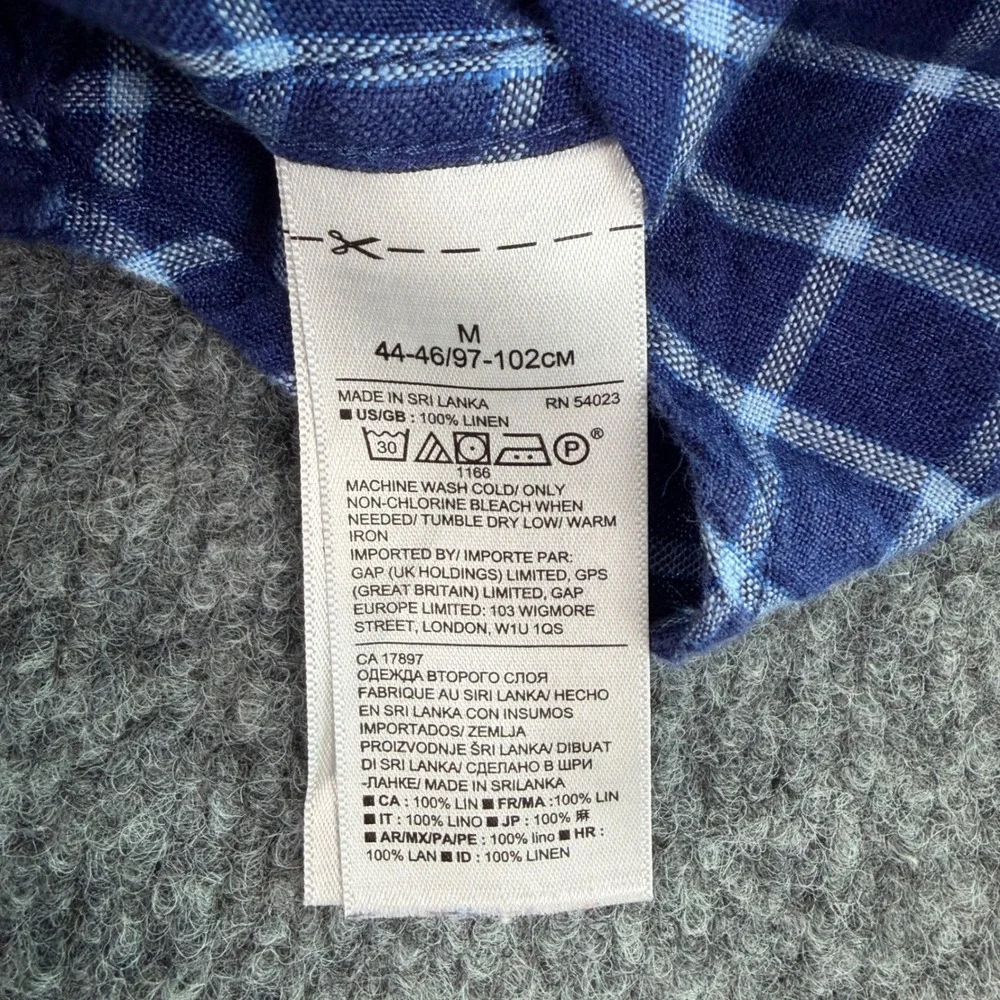 Banana Republic Camden Men Shirt‎ M 100$ Linen Windowpane Plaid Blue EUC